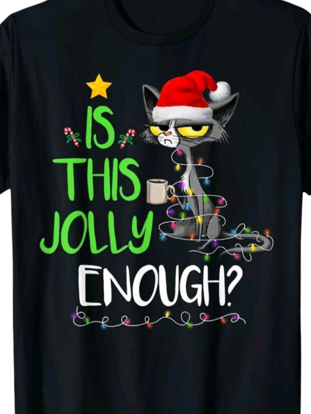 'Is This Jolly Enough?' Holiday Cat Tee 100% Cotton